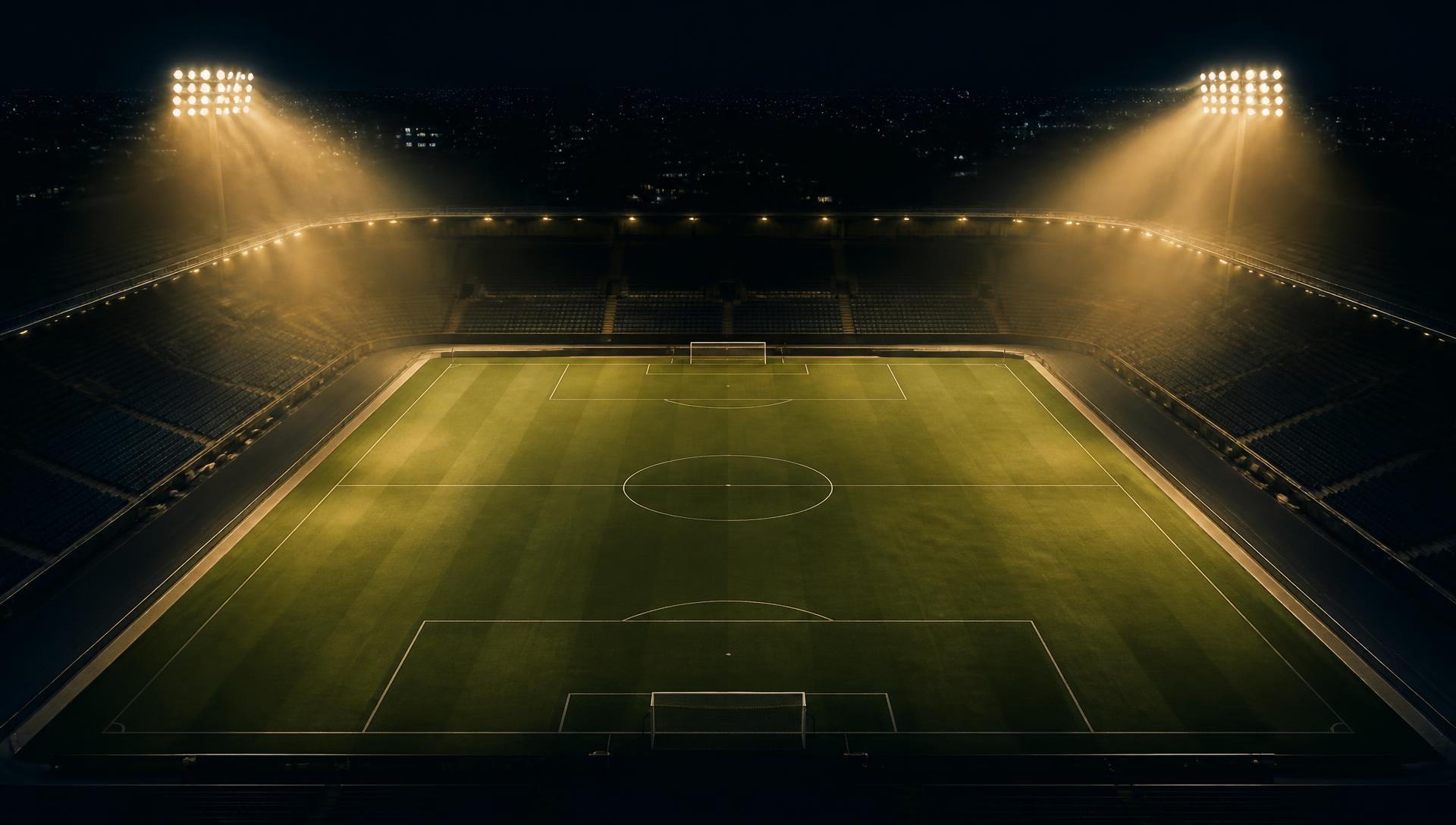 Estádio de futebol iluminado à noite